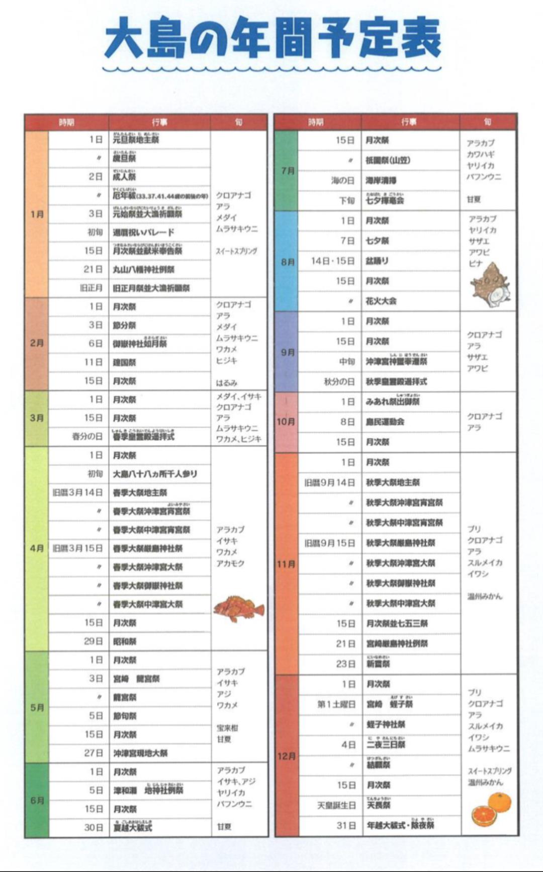 大島の年間予定表/